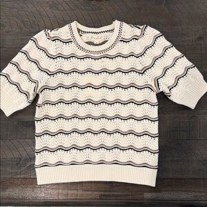 Marled Stripe Combo Cream Black and Tan Short Sleeve Knit Sweater S